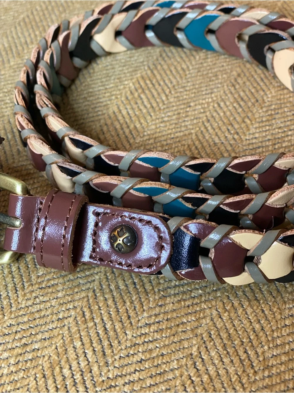 NWT! Patricia Nash Atina Turquoise Multi Color Woven Leather Belt - Size S (41”)